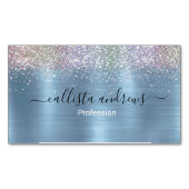 Leuke iriserende ijsblauwe faux glitter magnetisch visitekaartje (Voorkant)