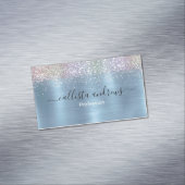 Leuke iriserende ijsblauwe faux glitter magnetisch visitekaartje (Voorbeeld)
