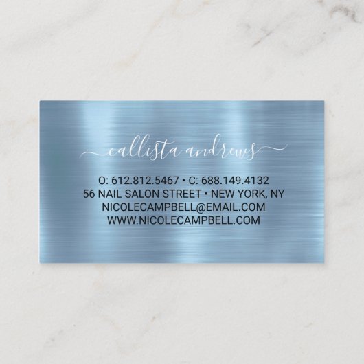 Leuke iriserende ijsblauwe faux glitter visitekaartje (Achterkant)