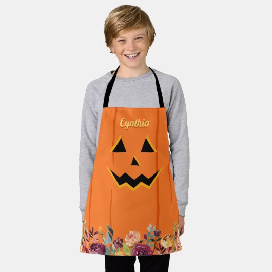 Leuke Jack O' Lantern Halloween Pompoen Bloemen Ki Schort (Gedragen)