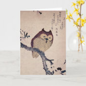 Leuke Japanse het Glimlachen Uil Kaart (Gele Bloem)