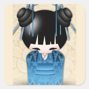 Leuke Japanse Kokeshi Doll Vierkante Sticker