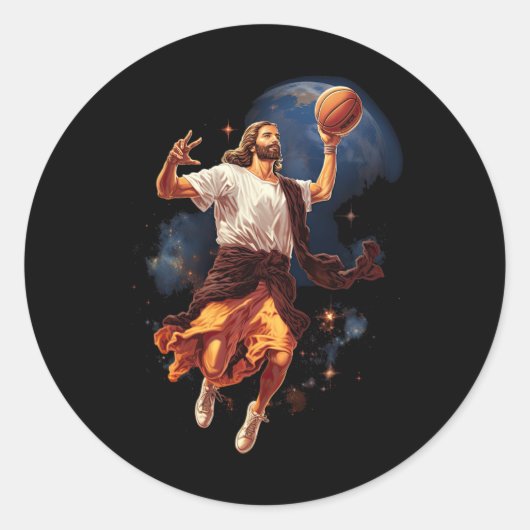 Leuke Jezus die Basketbal speelt Ronde Sticker (Voorkant)