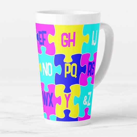 Leuke Jigsaw Puzzle Stukken & Alfabet Letters Latte Mok (Rechterhoek)