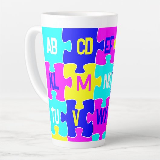 Leuke Jigsaw Puzzle Stukken & Alfabet Letters Latte Mok (Linkerhoek)