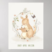 Leuke Joey Mama Kangaroo Waterverf Bloemen Baby Poster (Voorkant)