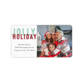 Leuke Jolly Holiday Familie Moderne Foto Kerstmis Etiket (Voorkant)