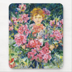 Leuke jongen met rode pioenbloemen (door Robert Re Muismat