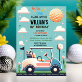 Leuke jongen schattig golfgat in een eerste 1e ver kaart