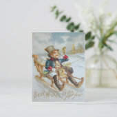 Leuke Jongen Sled Sneeuwhoorn Cadeaus Briefkaart (Staand voorkant)