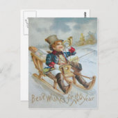 Leuke Jongen Sled Sneeuwhoorn Cadeaus Briefkaart (Voorkant / Achterkant)