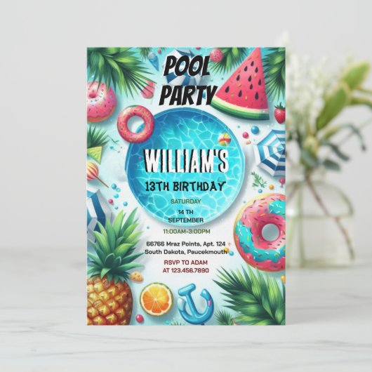 leuke jongen water blauw Cool Pool Party 13e verja Kaart (Staand voorkant)