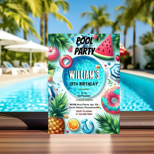 leuke jongen water blauw Cool Pool Party 13e verja Kaart