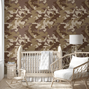 Leuke jongens betegeld camo bruin kinderkamer behang