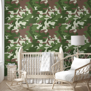 Leuke jongens betegelde camo groene kwekerij behang