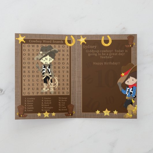 Leuke Jongens Cowboy Woordzoekplaat Gefeliciteerd  Kaart (Binnen)
