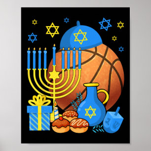 Leuke Joodse Bysketbyll Byll Menorah Happy Hanukka Poster