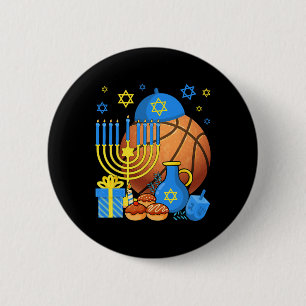 Leuke Joodse Bysketbyll Byll Menorah Happy Hanukka Ronde Button 5,7 Cm