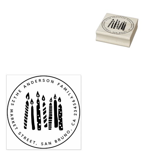 Leuke kaarsen ronde familienaam & retouradres rubberstempel (Gestempeld)