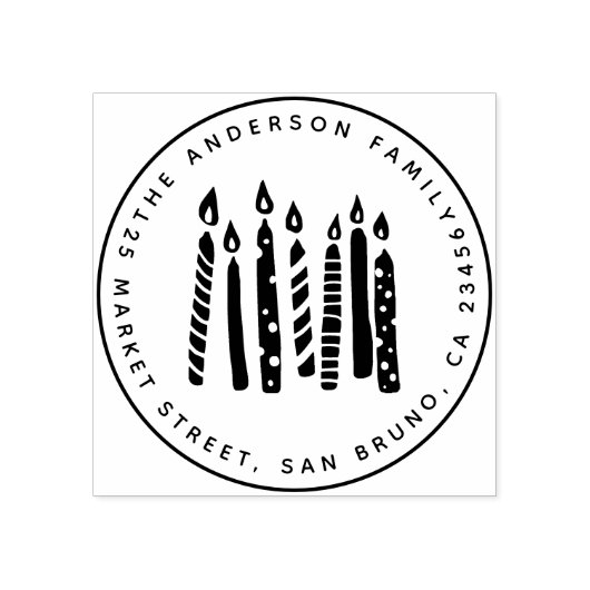 Leuke kaarsen ronde familienaam & retouradres rubberstempel (Afrduk)