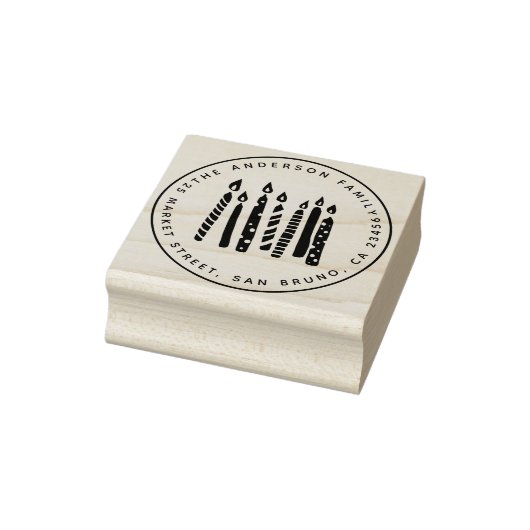 Leuke kaarsen ronde familienaam & retouradres rubberstempel (Stempel)