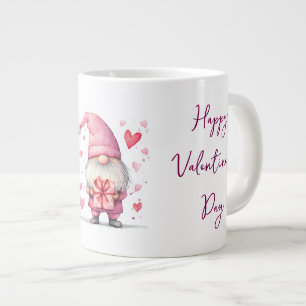 Leuke kaart met een cartoon roze kabouter in de li grote koffiekop