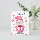 leuke kaart met een cartoon roze kabouter verliefd (Staand voorkant)
