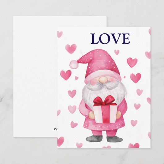 leuke kaart met een cartoon roze kabouter verliefd (Voorkant / Achterkant)