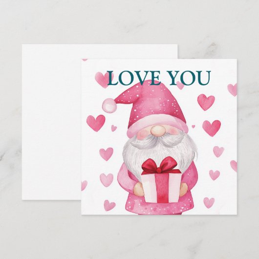 leuke kaart met een cartoon roze kabouter verliefd (Voorkant / Achterkant)