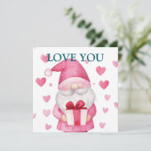 leuke kaart met een cartoon roze kabouter verliefd (Staand voorkant)