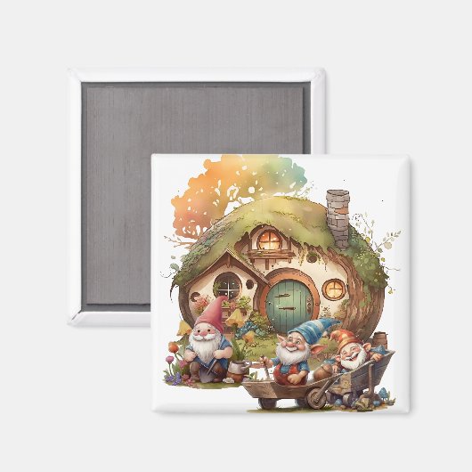 Leuke kabouters vierkante magneet (Voorkant / Achterkant)