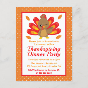 Leuke kalkoen Thanksgiving dinerfeest uitnodiging