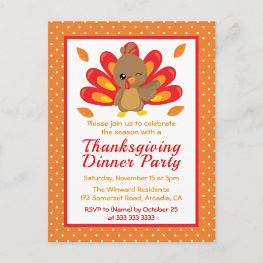 Leuke kalkoen Thanksgiving dinerfeest uitnodiging (Voorkant)