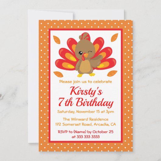 Leuke kalkoen thanksgiving verjaardag kaart (Voorkant)