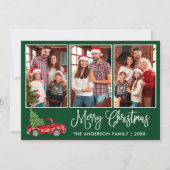 Leuke kalligrafie 3 foto groene Kerstmis rode vrac Feestdagenkaart (Voorkant)