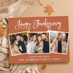 Leuke kalligrafie 3 Foto Terracotta Thanksgiving Briefkaart<br><div class="desc">Modern Fun Calligrafie Script Happy Thanksgiving Family 3 Foto Vakantie Briefkaart - Terracotta Achtergrond</div>