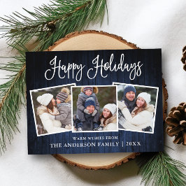 Leuke kalligrafie blauw hout 3 foto vakantie briefkaart