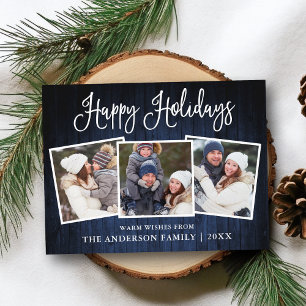 Leuke kalligrafie blauw hout 3 foto vakantie briefkaart