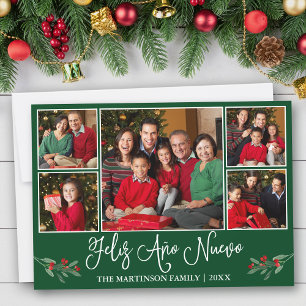 Leuke kalligrafie Feliz Ano Nuevo Green 5 Foto Feestdagenkaart