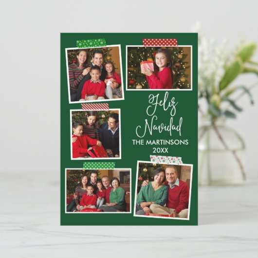Leuke kalligrafie Feliz Navidad Craft Tape Groen Feestdagenkaart (Staand voorkant)