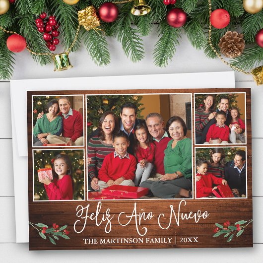 Leuke kalligrafie Gelukkig Nieuwjaar Hout 5 Foto Feestdagenkaart