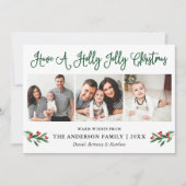 Leuke kalligrafie Holly Jolly Christmas Berries Feestdagenkaart (Voorkant)
