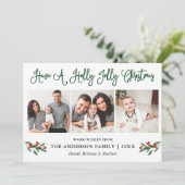 Leuke kalligrafie Holly Jolly Christmas Berries Feestdagenkaart (Staand voorkant)