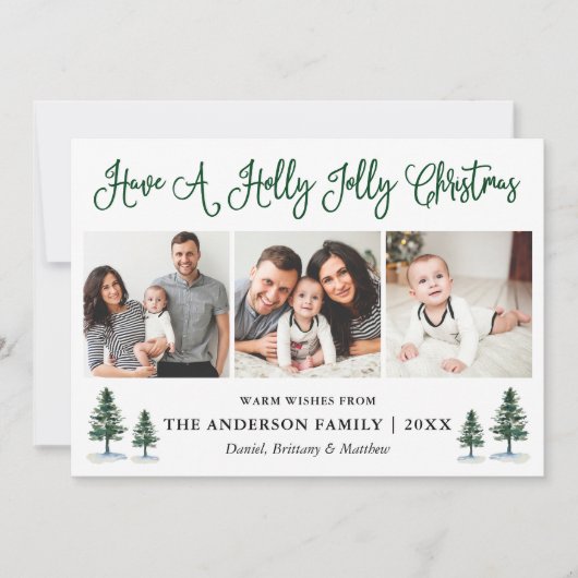 Leuke kalligrafie Holly Jolly Christmas Green Pine Feestdagenkaart (Voorkant)
