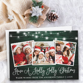 Leuke kalligrafie Holly Jolly Christmas Green Wood Feestdagenkaart