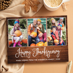 Leuke kalligrafie hout 3 foto's thanksgiving briefkaart