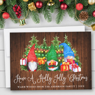 Leuke Kalligrafie Hout Holly Jolly Christmas Gnome Feestdagenkaart