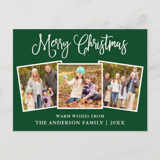 Leuke kalligrafie Kerst 3 foto's Groen Briefkaart (Voorkant)