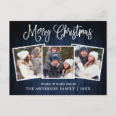 Leuke kalligrafie Kerst Blauw Hout 3 foto's Post Briefkaart (Voorkant)