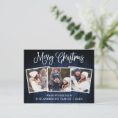 Leuke kalligrafie Kerst Blauw Hout 3 foto's Post Briefkaart (Staand voorkant)
